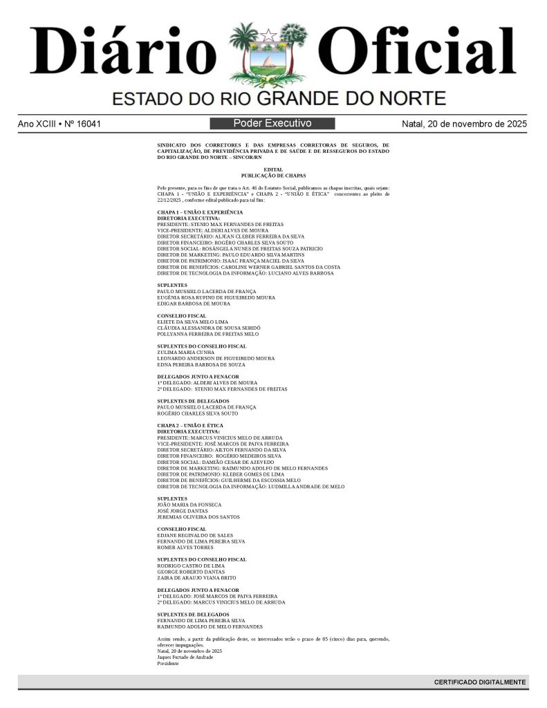 🗳️ Publicação das Chapas Homologadas para as Eleições do SINCOR-RN