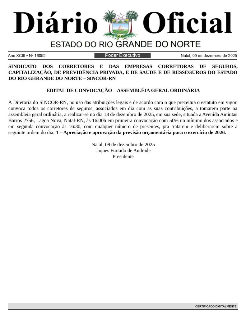 📢 Aviso Importante – Edital de Convocação AGO Sincor RN