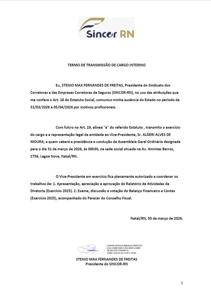 TERMO DE TRANSMISSÃO DE CARGO INTERINO